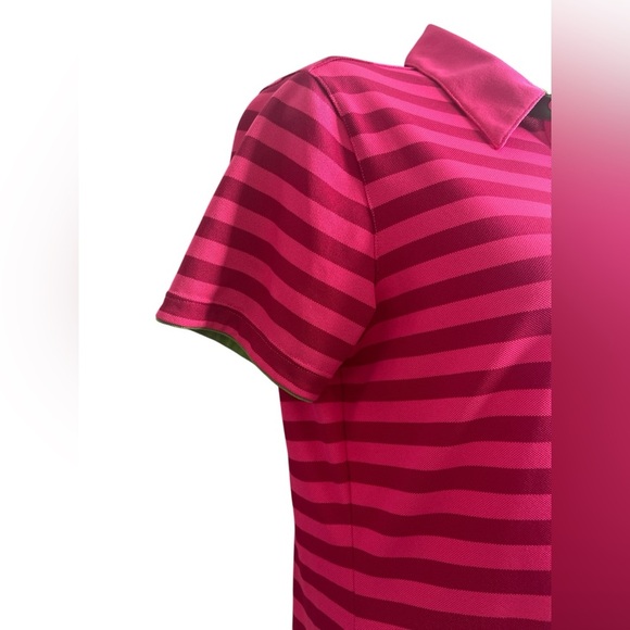 Ladies Nike Golf Short Sleeve Polo Pink Stripe Green Trim Size Medium - Picture 3 of 5